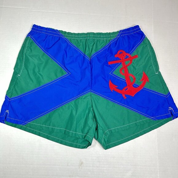 Rare Vintage 90s Polo Ralph Lauren Mens Swim Trunks Anchor X Spell Out Nylon M - Picture 1 of 6